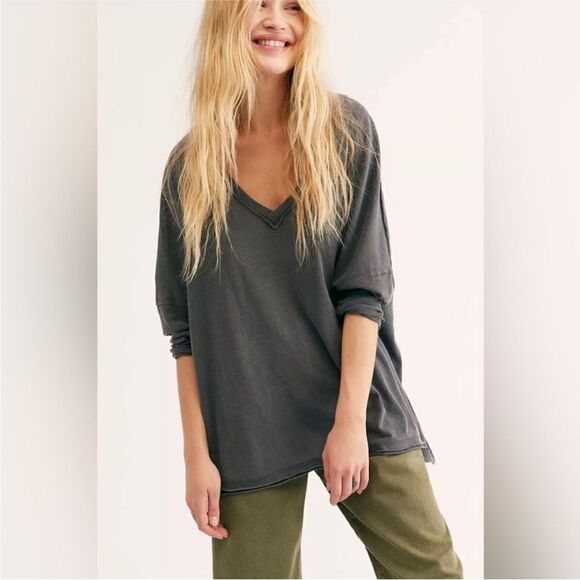 Free People NWT On My Mind Oversized V Neck in Black Size M - Picture 5 of 6